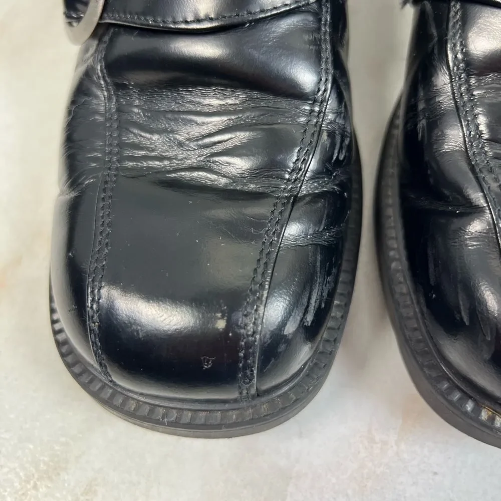Made in Italy Y2K Black Leather Square Toe Chunky Heel Slip On Loafers, Sz 2.5-3